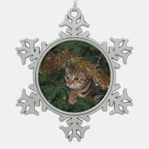 "Kitty ornament" Schneeflocken Zinn-Ornament