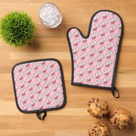 Kitty Oven Mitt & Pot Holder Set (Oben Unten)