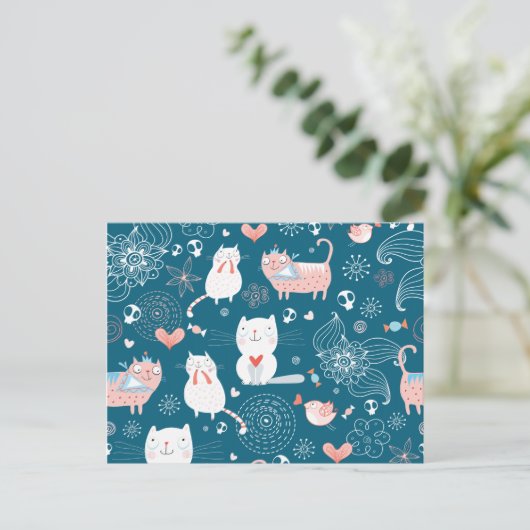 Kitty Pattern One Postkarte (Stehend Vorderseite)
