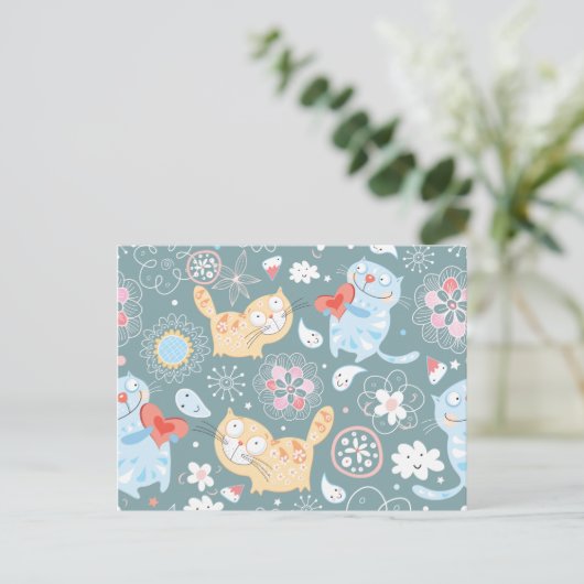 Kitty Pattern Three Postkarte (Stehend Vorderseite)