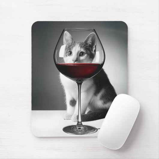 Kitty Peeking Through a Wine Glass Mousepad (Mit Mouse)