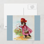 Kitty Picking Blume Postkarte (Vorne/Hinten)