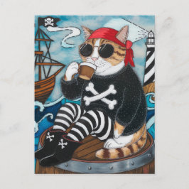 Kitty Pirate in fuzzy schwarzen Pullover mit einem Postkarte