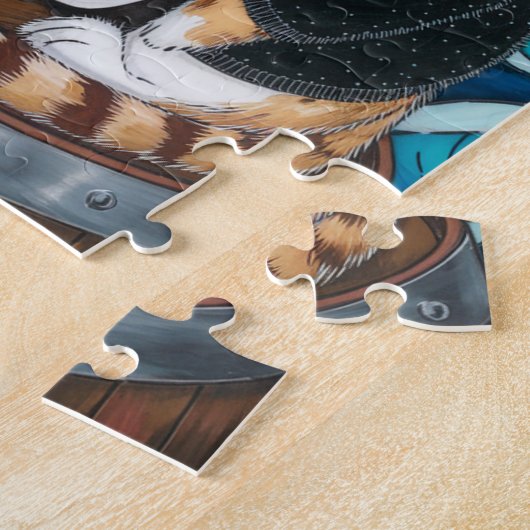 Kitty Pirate in fuzzy schwarzen Pullover mit einem Puzzle (Seite)