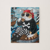 Kitty Pirate in fuzzy schwarzen Pullover mit einem Puzzle (Vertikal)
