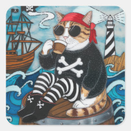 Kitty Pirate in fuzzy schwarzen Pullover mit einem Quadratischer Aufkleber