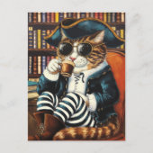 Kitty Pirate mit einem Kaffee in einem Buchladen Postkarte (Vorderseite)