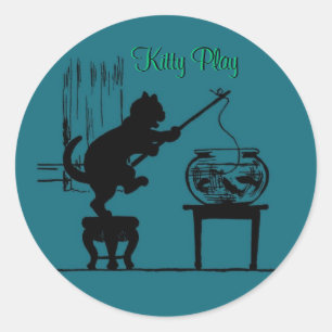 Kitty Play Green Cat Silhouette Stickers
