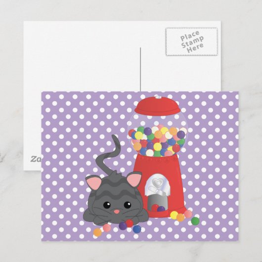 Kitty Playing mit Gumballs Postkarte (Vorne/Hinten)