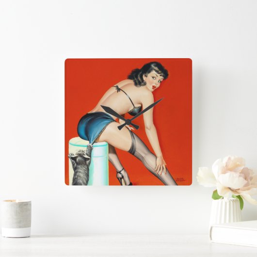 Kitty Puls Button hoch Quadratische Wanduhr (Zuhause)