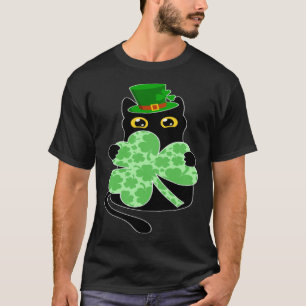 Kitty Schwarze Katze mit Kleeblatt St. Patricks Da T-Shirt