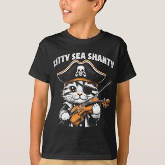 Kitty Sea Shanty Pirate Cat Violinist Illustration T-Shirt