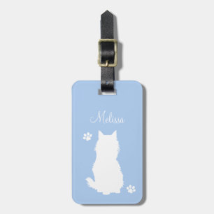 Kitty-Silhouette und Tatzen auf aquamarinem Gepäckanhänger