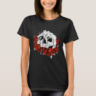 Kitty Skeleton Halloween Skull Cat Rose Halloween T-Shirt