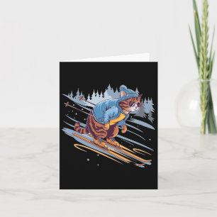 Kitty Ski Down a Snowy Slope Funny Karte