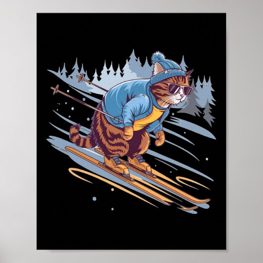 Kitty Ski Down a Snowy Slope Funny Poster (Vorne)