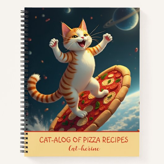 Kitty Space Surfing On Pizza Recipes Notizblock (Vorderseite)