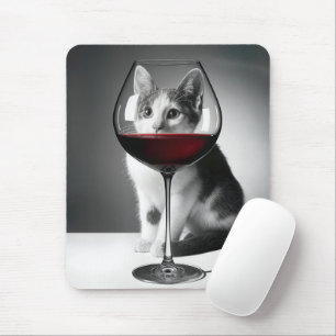 Kitty späht durch ein Weinglas Mousepad