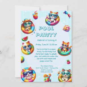 Kitty Splash Geburtstagspoolparty-Einladung Einladung