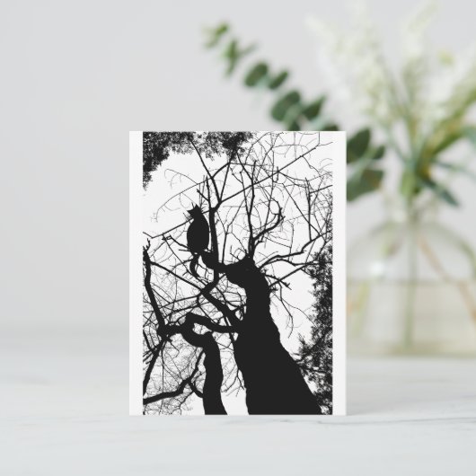 KITTY TREE SILHOUETTE B&W POSTKARTE (Stehend Vorderseite)