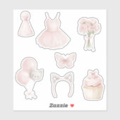Kitty Tutu rosa Rosen Ballons Cupcake Aufkleber (Blatt)