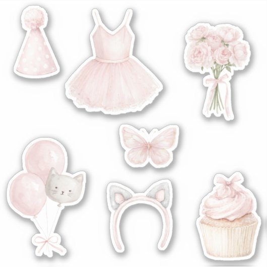 Kitty Tutu rosa Rosen Ballons Cupcake Aufkleber (Vorderseite)