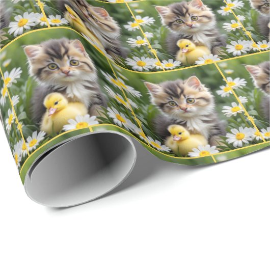 KItty und Duckling in Daisies Geschenkpapier (Rolleneckpunkt)