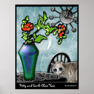 Kitty und Favrile Glass Vase Poster