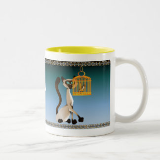 Kitty-und Vogel-Tasse Zweifarbige Tasse