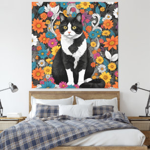 Kitty unter den Blume Leinwanddruck