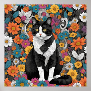 Kitty unter den Blume Poster