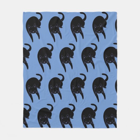 Kitty Voices Black Cat Pattern Blau Fleece Decke (Vorderseite)