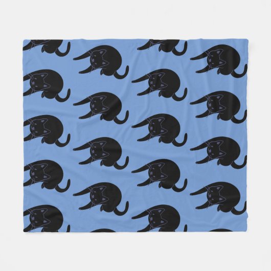 Kitty Voices Black Cat Pattern Blau Fleece Decke (Vorderseite (Horizontal))
