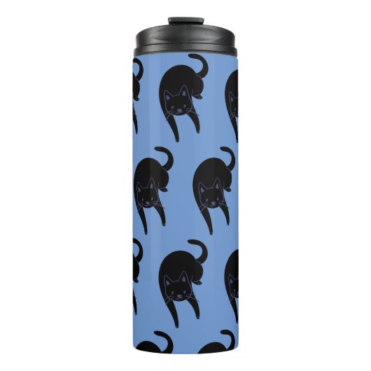 Kitty Voices Black Cat Pattern Blau Thermosbecher (Vorderseite)