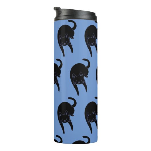 Kitty Voices Black Cat Pattern Blau Thermosbecher (Nach rechts gedreht)