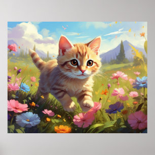 *~* Kitty Walking Flowers 5:4  Kitten Katze AP68 Poster