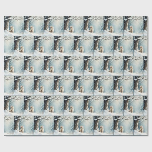 Kitty Watching Schneeflocken Geschenkpapier (Flach)