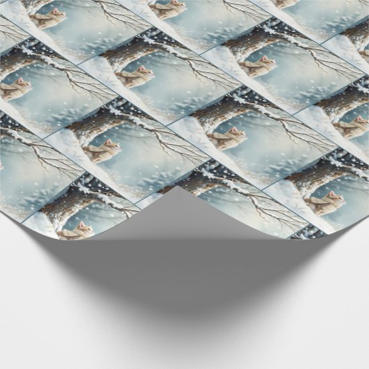 Kitty Watching Schneeflocken Geschenkpapier (Ecke)