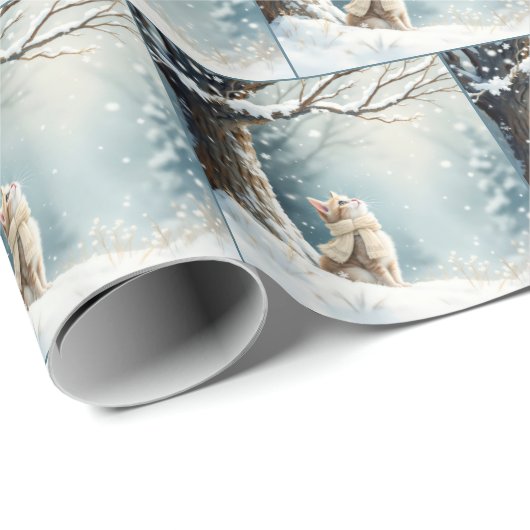 Kitty Watching Schneeflocken Geschenkpapier (Rolleneckpunkt)