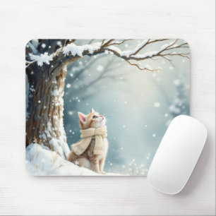 Kitty Watching Schneeflocken Mousepad