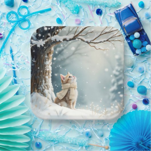 Kitty Watching Schneeflocken Pappteller (Party)