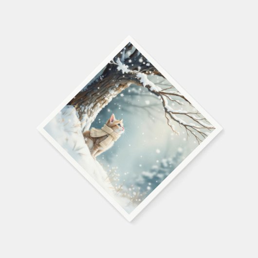 Kitty Watching Schneeflocken Serviette (Ecke)