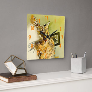 Kitty Whiskers Herznose Wasserfarbe Quadratische Wanduhr