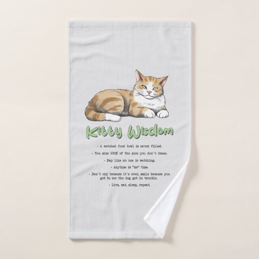 Kitty Wisdom - Funny Cat Rules with a Brown Cat Badhandtuch Set (Handtuch)
