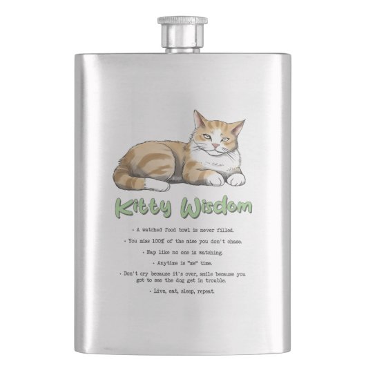 Kitty Wisdom - Funny Cat Rules with a Brown Cat Flachmann (Vorderseite)