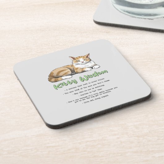 Kitty Wisdom - Funny Cat Rules with a Brown Cat Getränkeuntersetzer (Linke Seite)