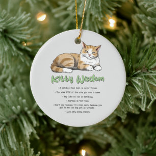 Kitty Wisdom - Funny Cat Rules with a Brown Cat Keramik Ornament