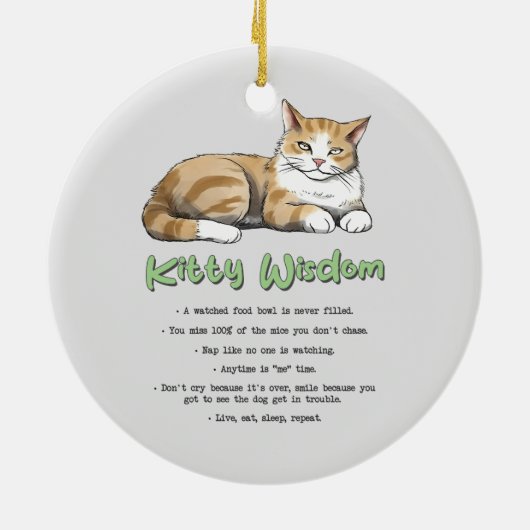 Kitty Wisdom - Funny Cat Rules with a Brown Cat Keramik Ornament (Hinten)