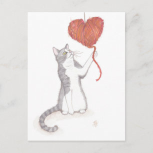 Kitty & Yarn Herz Valentine Feiertagspostkarte