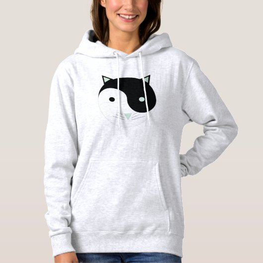 Kitty Yin Yang mit Minze Green , Black und White Hoodie (Vorderseite)